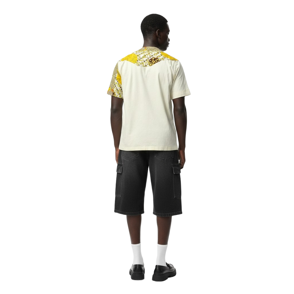 Contrast Frog Green, Maroon & Off-White Ankara Round Neck T-Shirt