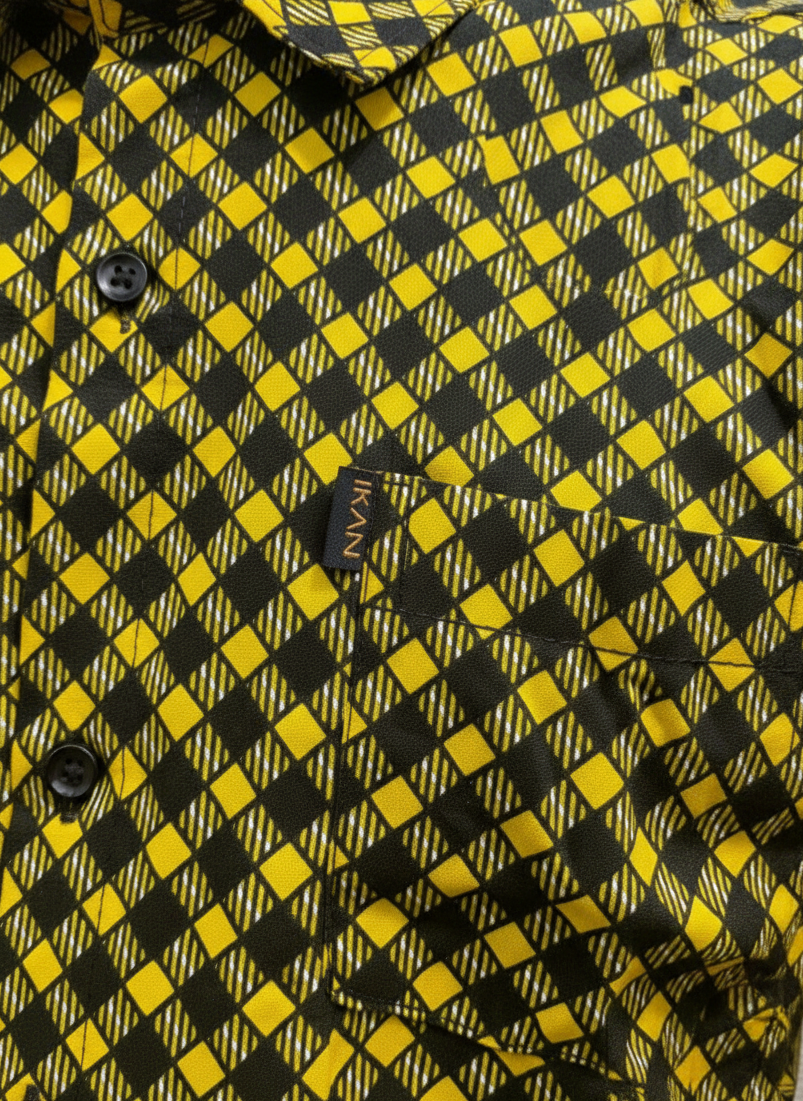 Checked Pattern Black & Yellow Pattern Short Shirt
