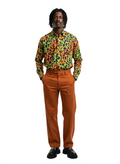 Spotted Orange & Lime Green Ankara Long Sleeve Shirt with White Stitching