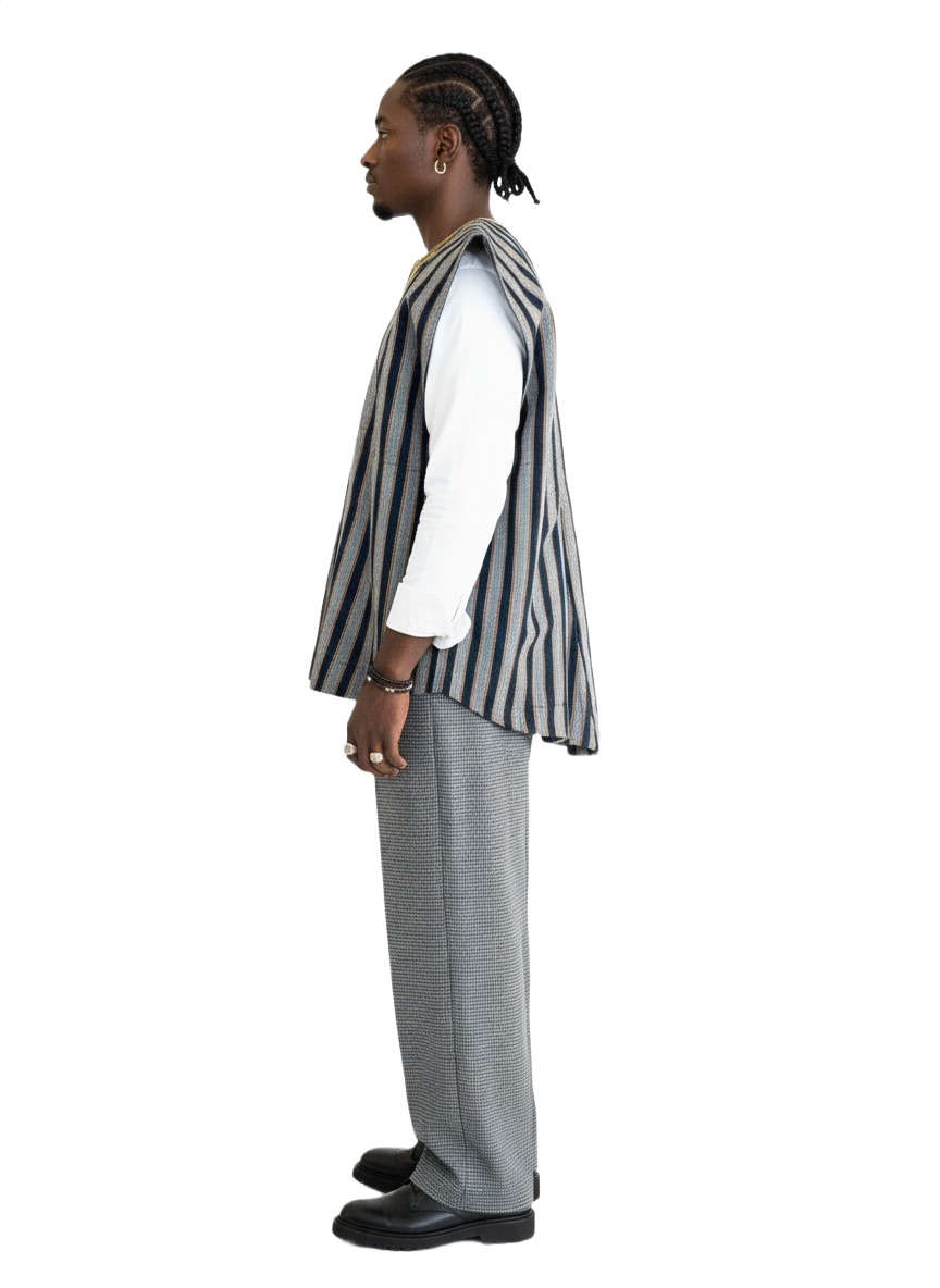 Navy, Grey & Yellow Stripe Handwoven  Batakari Fugu Smock