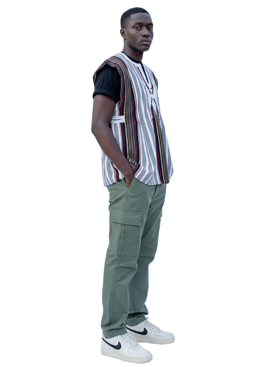 Blouse tissée à la main unisexe - rayures blanches et multicolores #SMK706