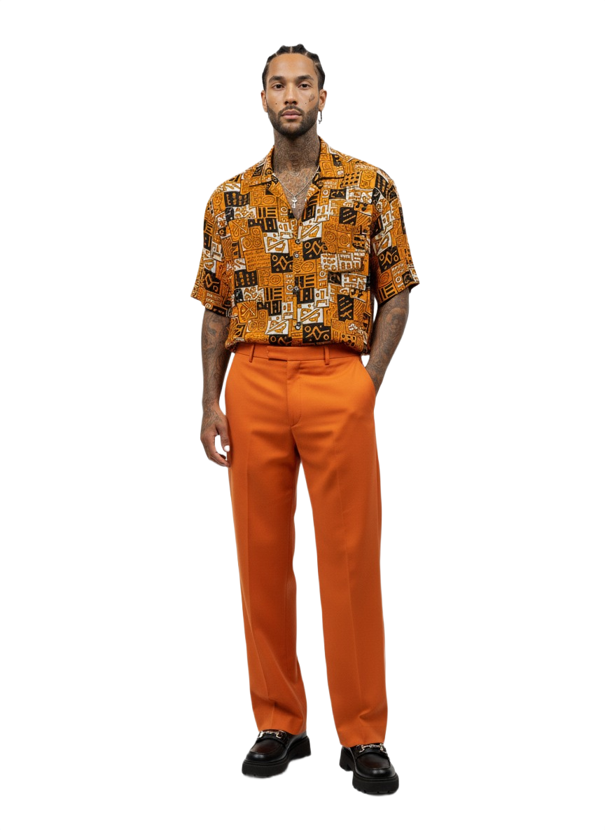 Akoma Burnt Orange & Black Ankara Print Short Sleeve Shirt