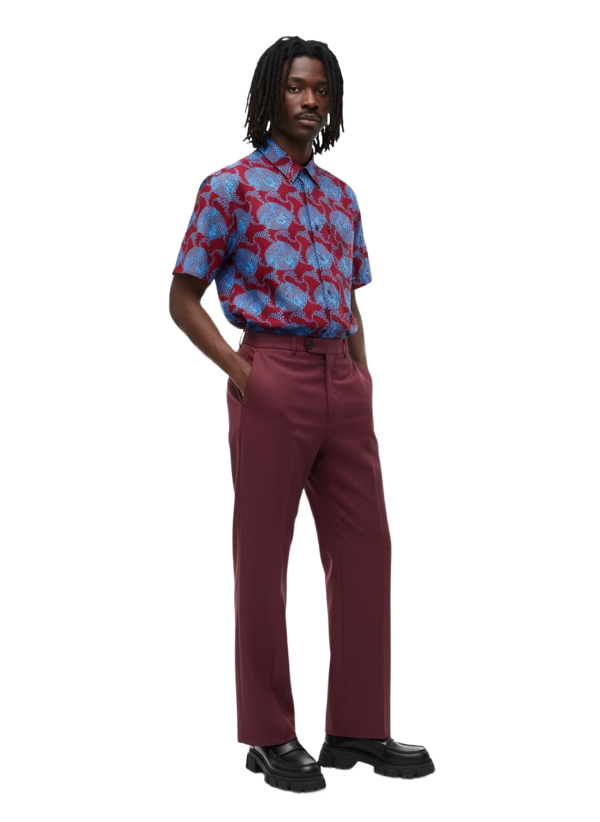 Circled Burgundy & Akoma Blue Ankara Print Short Sleeve Shirt