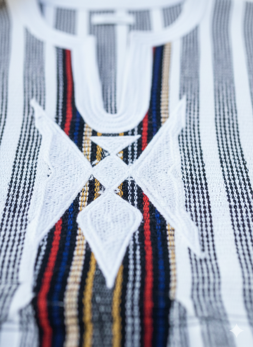 Blouse tissée à la main unisexe - rayures blanches et multicolores #SMK706