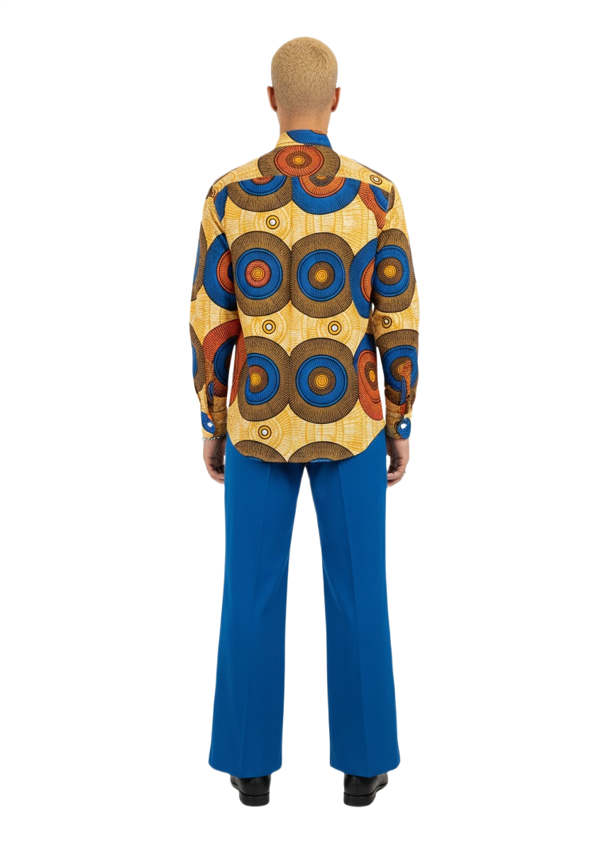 Circle Pattern Wild Honey and Blue Ankara Long Sleeved Shirt