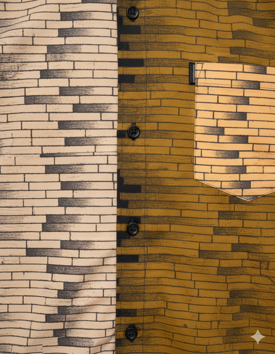 Brickwork Mustard  Yellow & Peach Ankara Wax Short Sleeve Shirt