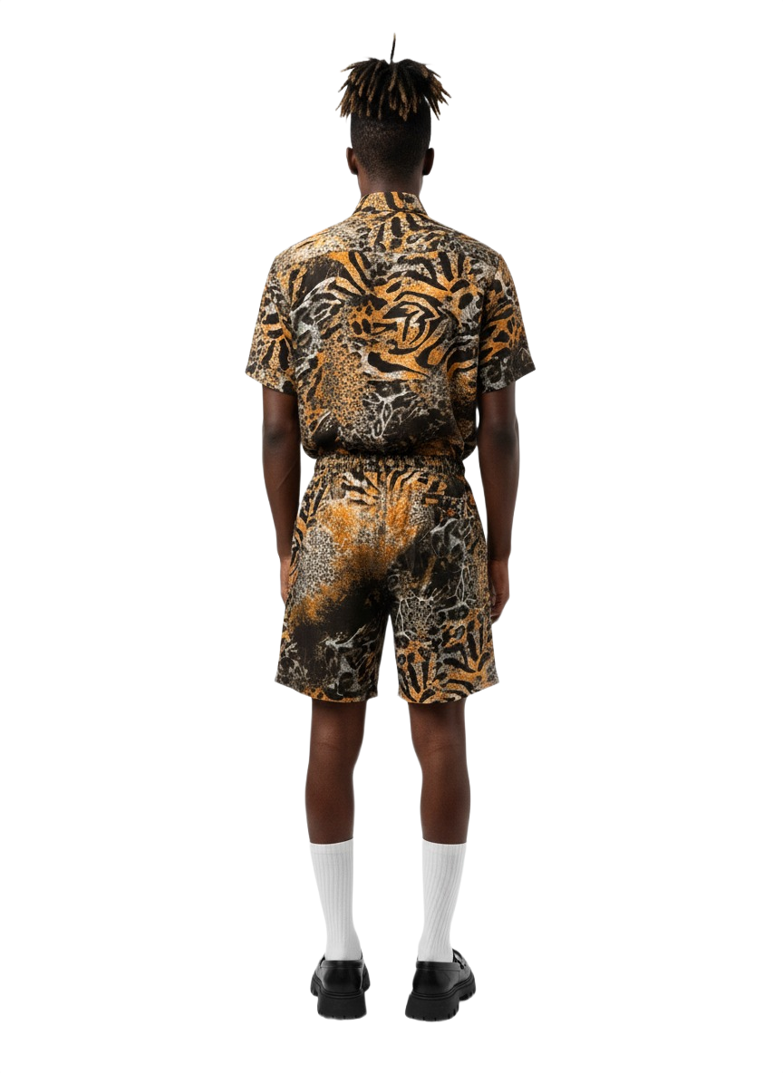 Fire Orange Tiger Print Silk Relaxed Shorts