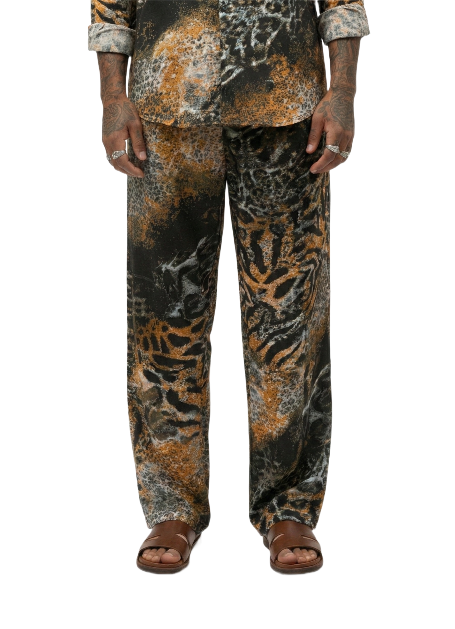Fire Orange Tiger Print Silk Relaxed Trousers