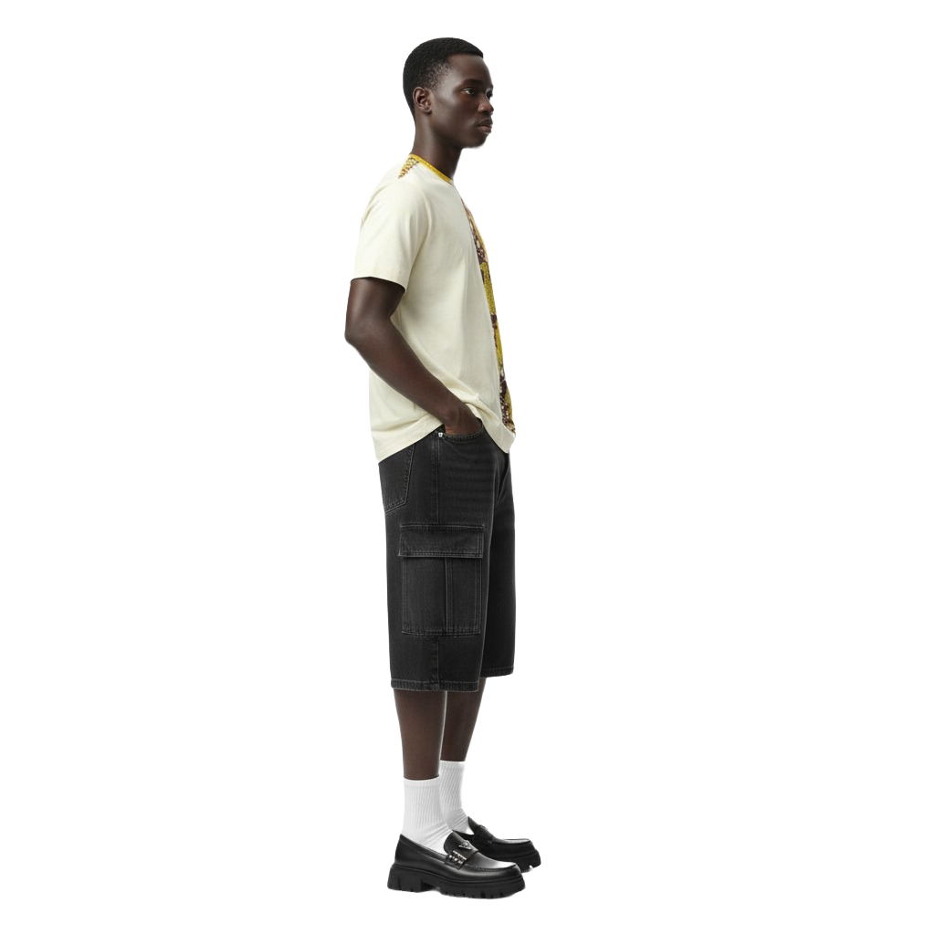 Contrast Frog Green, Maroon & Off-White Ankara Round Neck T-Shirt