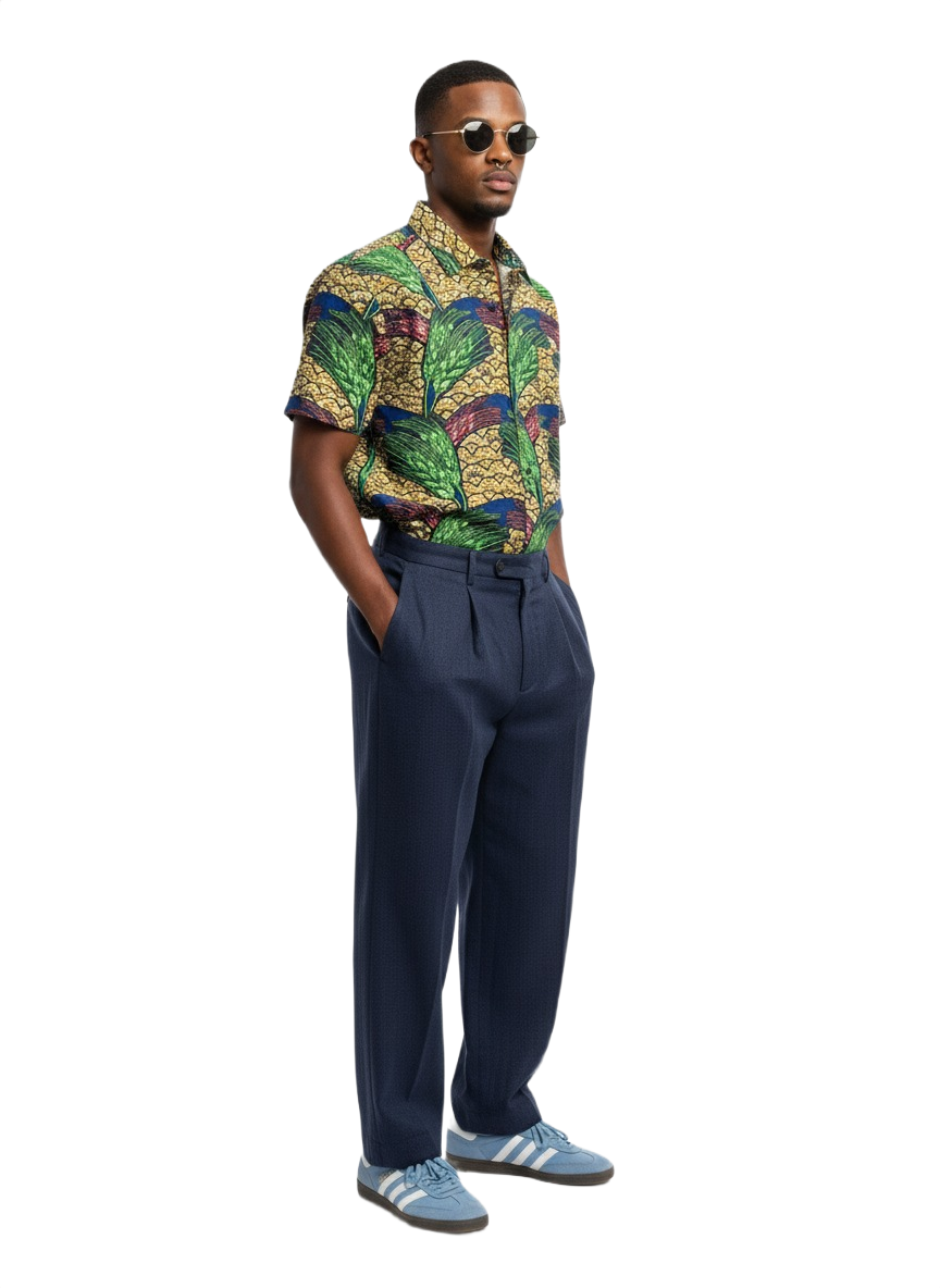 Leaf Green Design Ankara Wax Print Short Sleeve Shirt