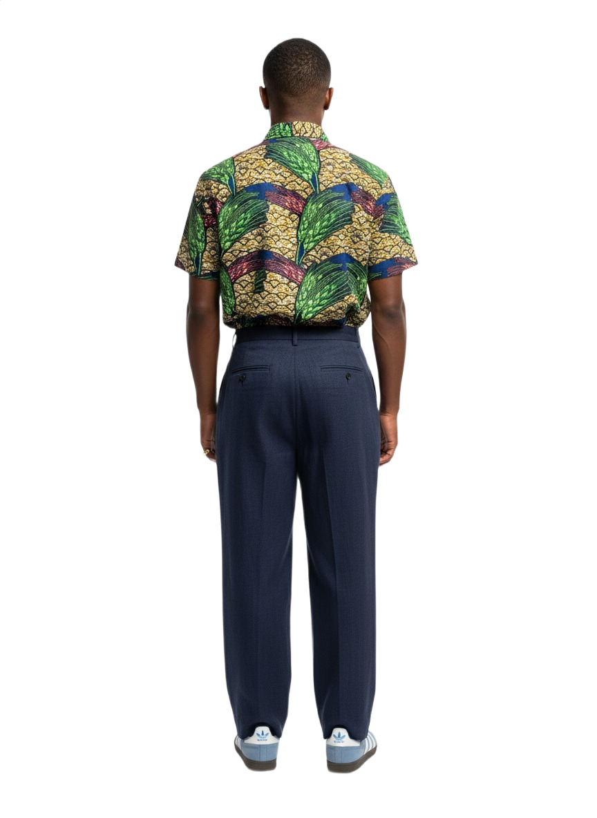 Leaf Green Design Ankara Wax Print Short Sleeve Shirt