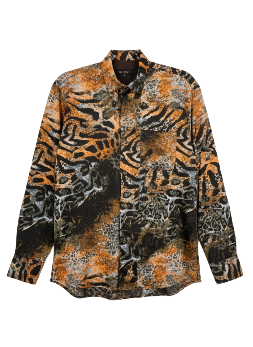 Fire Orange & Black Tiger Print Silk Long Sleeve Smart Shirt