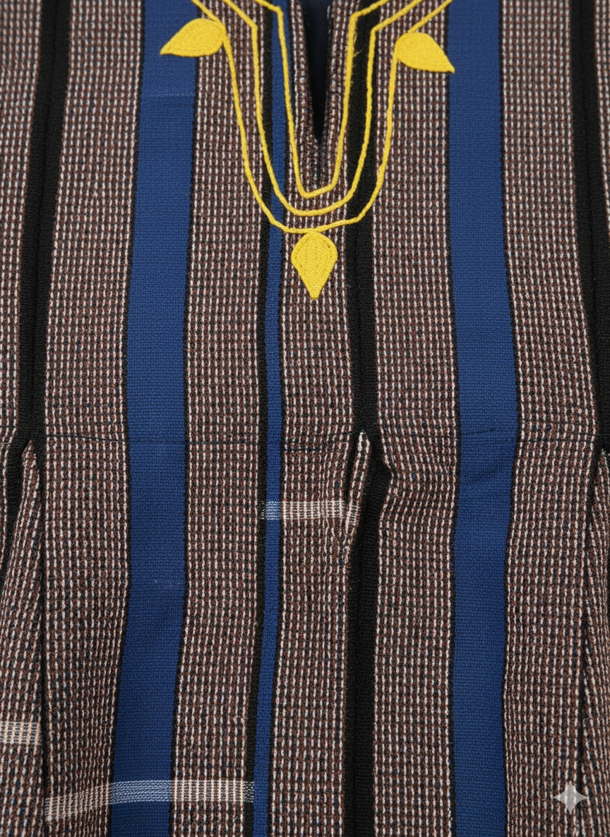 Gold Leaf Royal Blue & Red Striped Handwoven Batakari Fugu