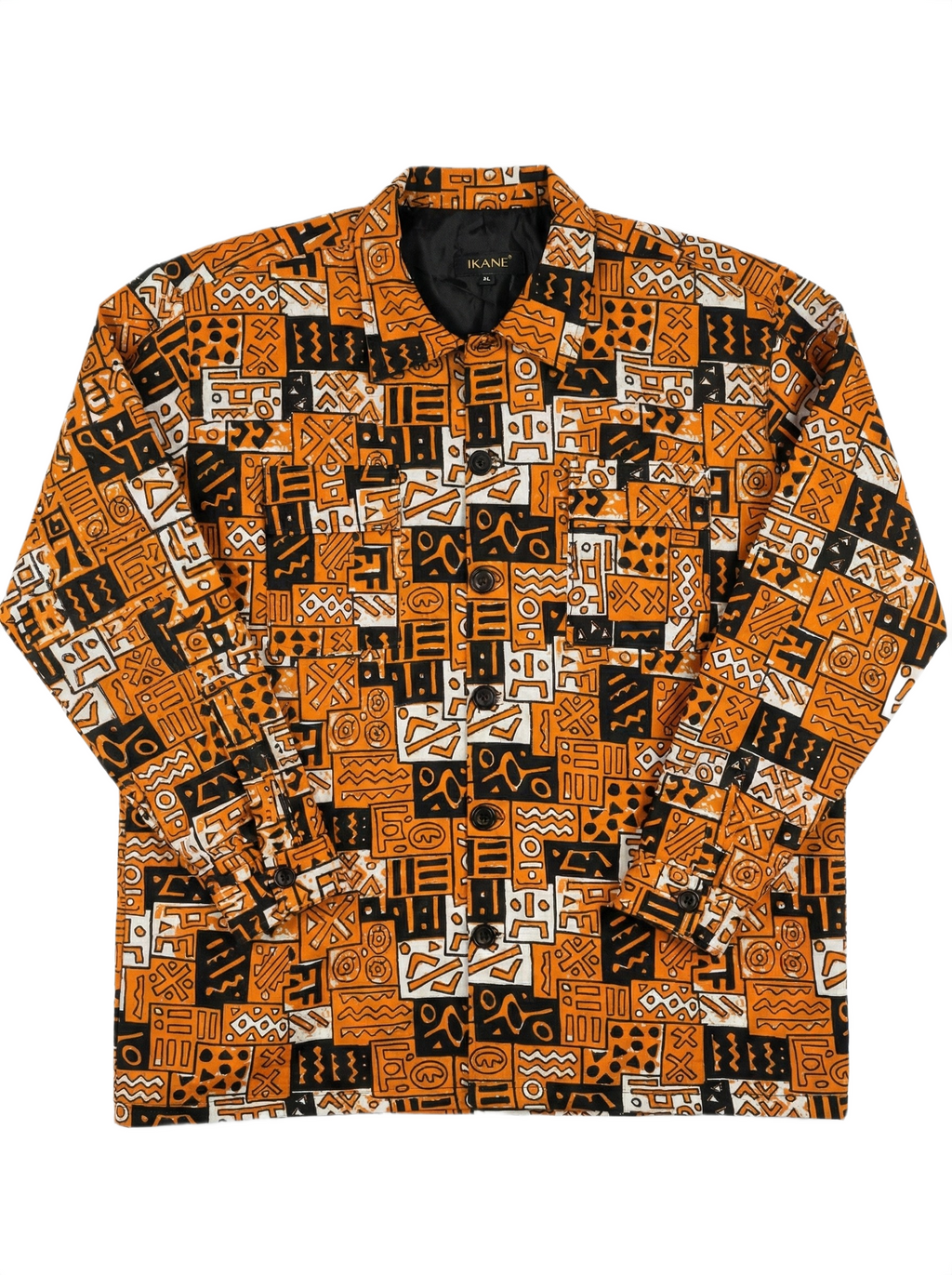 Akoma Burnt Orange & Black Ankara Print Padded Jacket