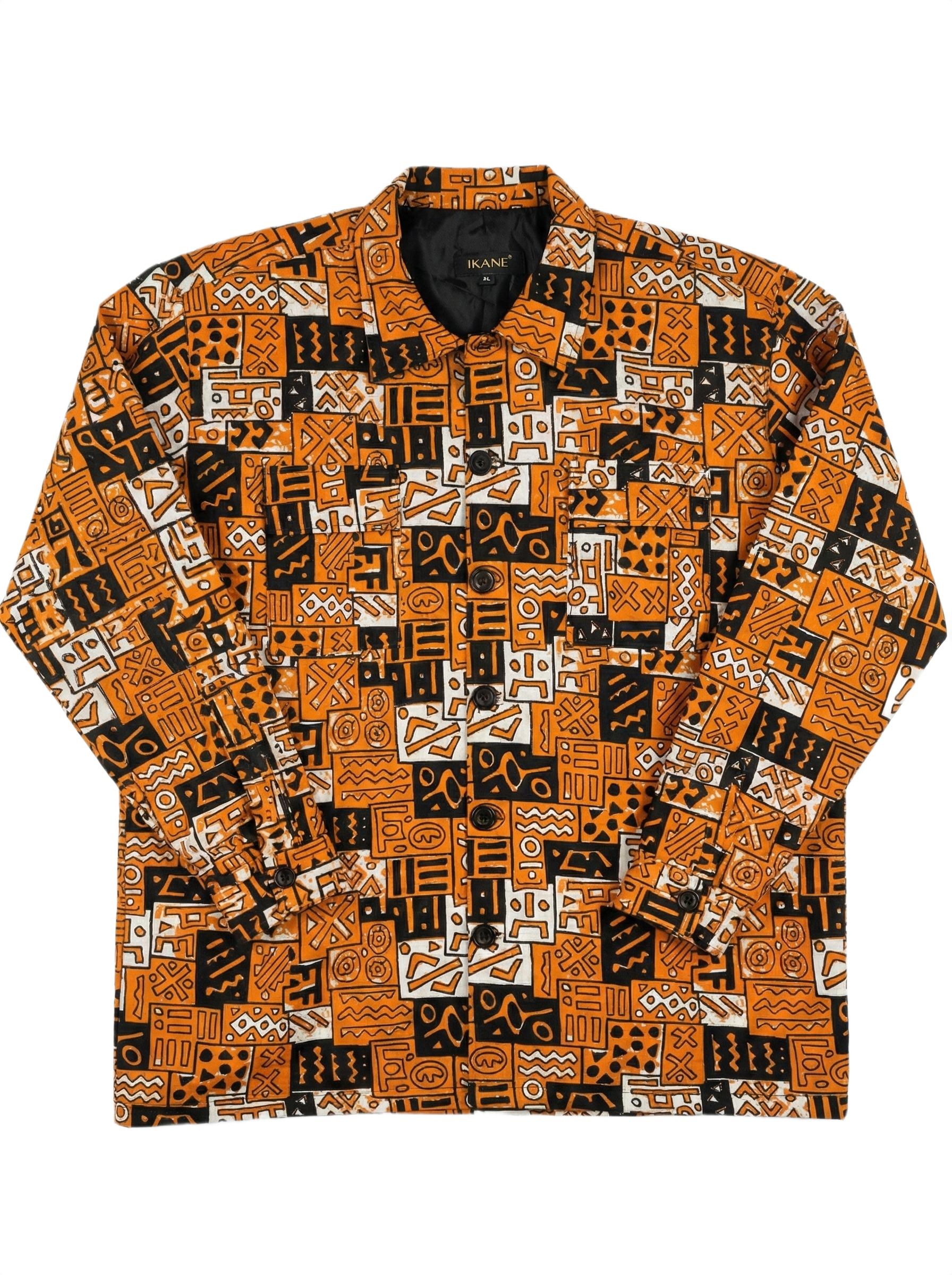 Akoma Burnt Orange & Black Ankara Print Padded Jacket