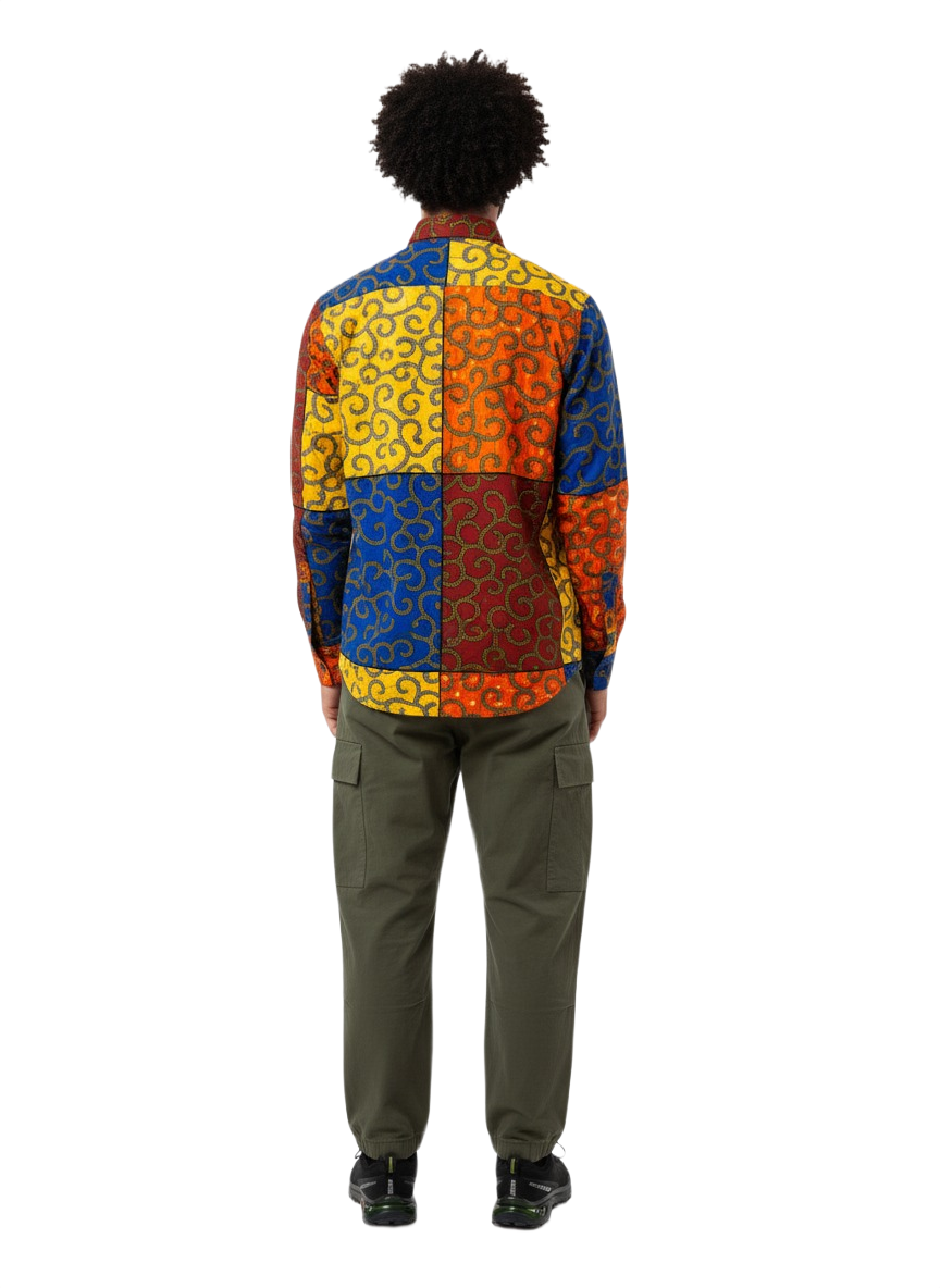 Pocketed Multi Patchwork Ankara Print Long Sleeve Shirt