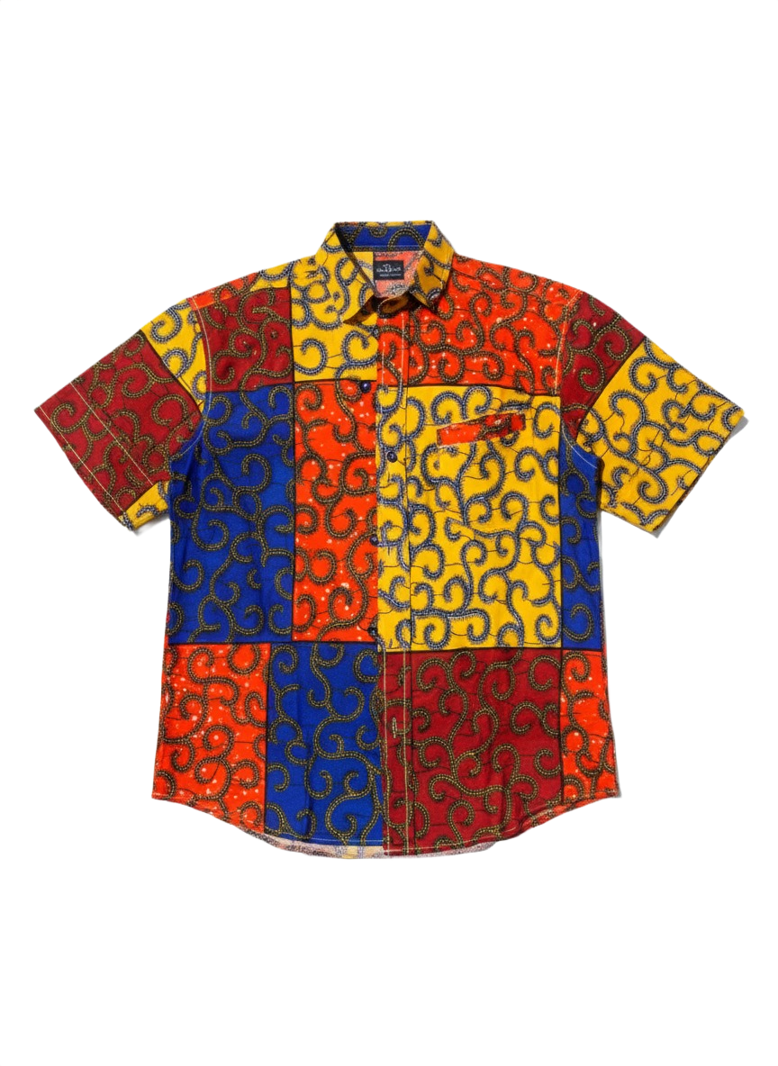 Multi Patchwork Blue, Red, Yellow & Burgundy Ankara Print Shirt