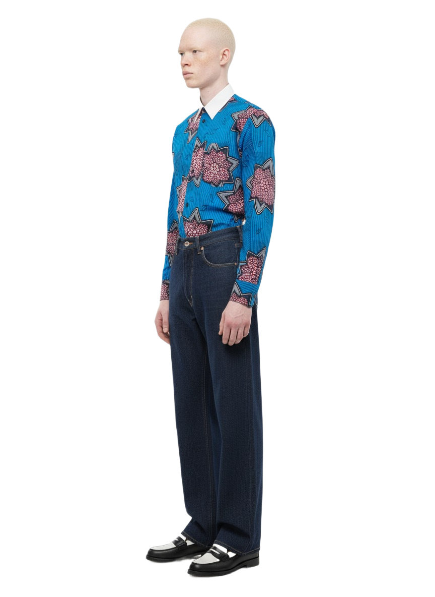 Floral Ocean Blue & Flamingo Pink Cuffed Wax Print Shirt