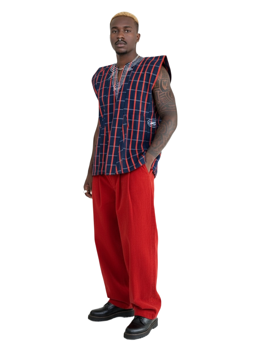 Navy Blue & Red Handwoven Batakari Fugu