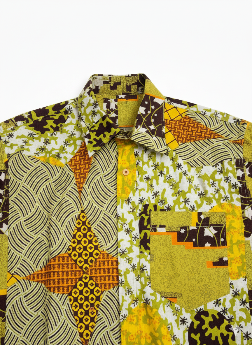 Yellow, Lime Green & Burgundy Abstract Ankara Long Sleeve Shirt