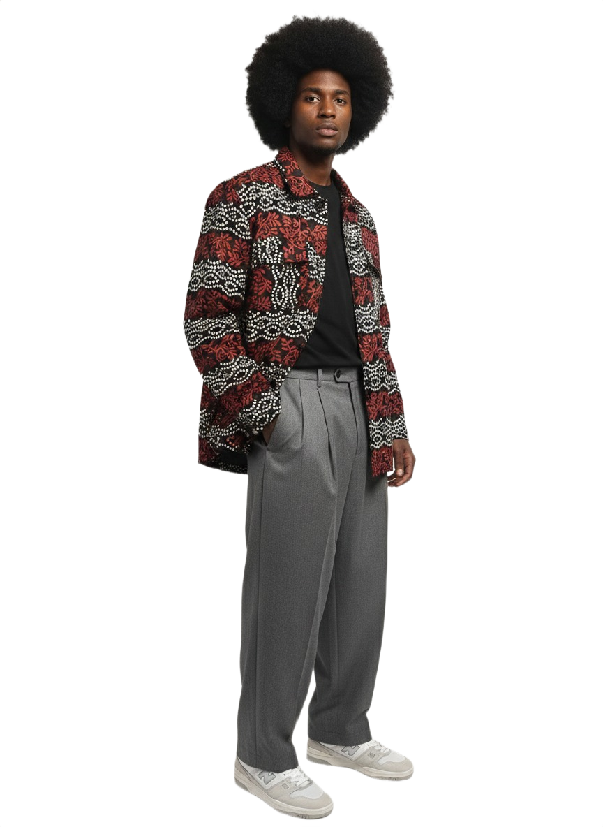 Asase Black & Spotted Red Ankara Wax Print Padded Jacket