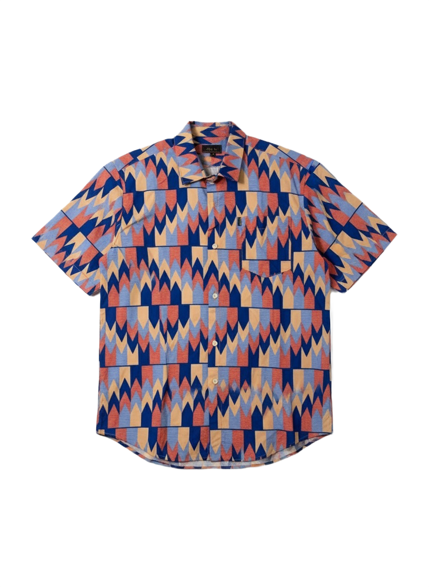 Swirl Arrowhead Peach & Blue Wax Print Ankara Short Sleeve Shirt