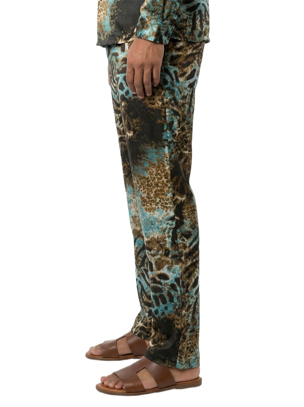 Ice Blue Tiger Print Silk Relaxed Trousers