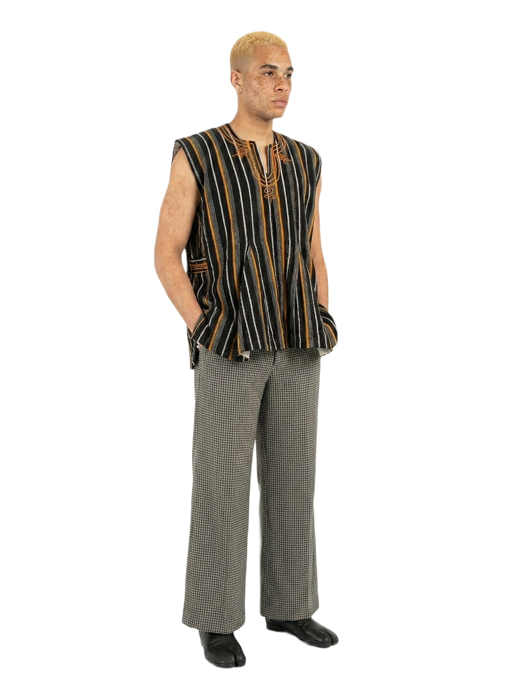 Black, Grey & Orange Stripe Handwoven Batakari Fugu