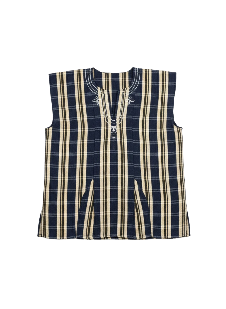 Pale Yellow & Navy Handwoven Batakari Fugu