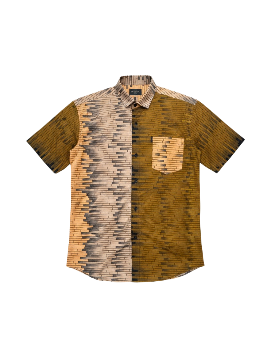 Brickwork Mustard  Yellow & Peach Ankara Wax Short Sleeve Shirt