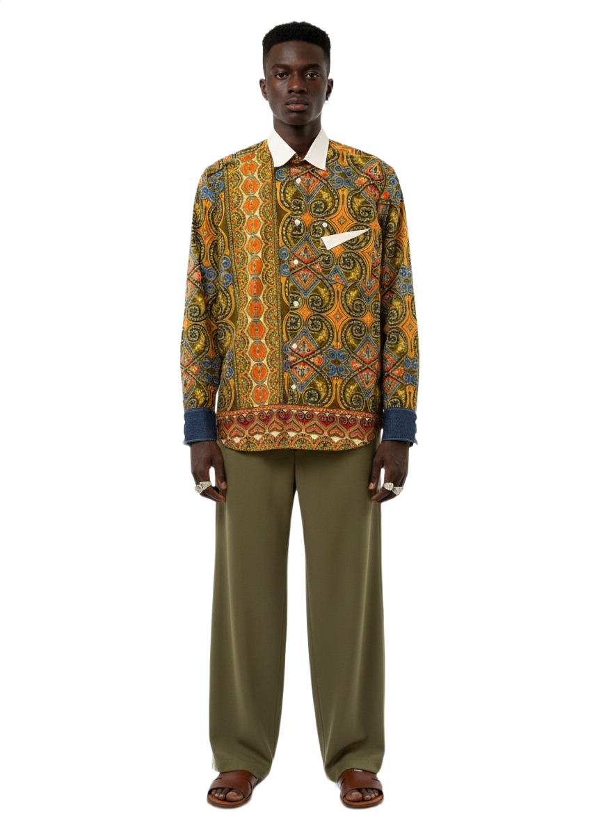 Triangle Pocket & Cuffed Collar Osahene Regency Gold Long Sleeve Shirt