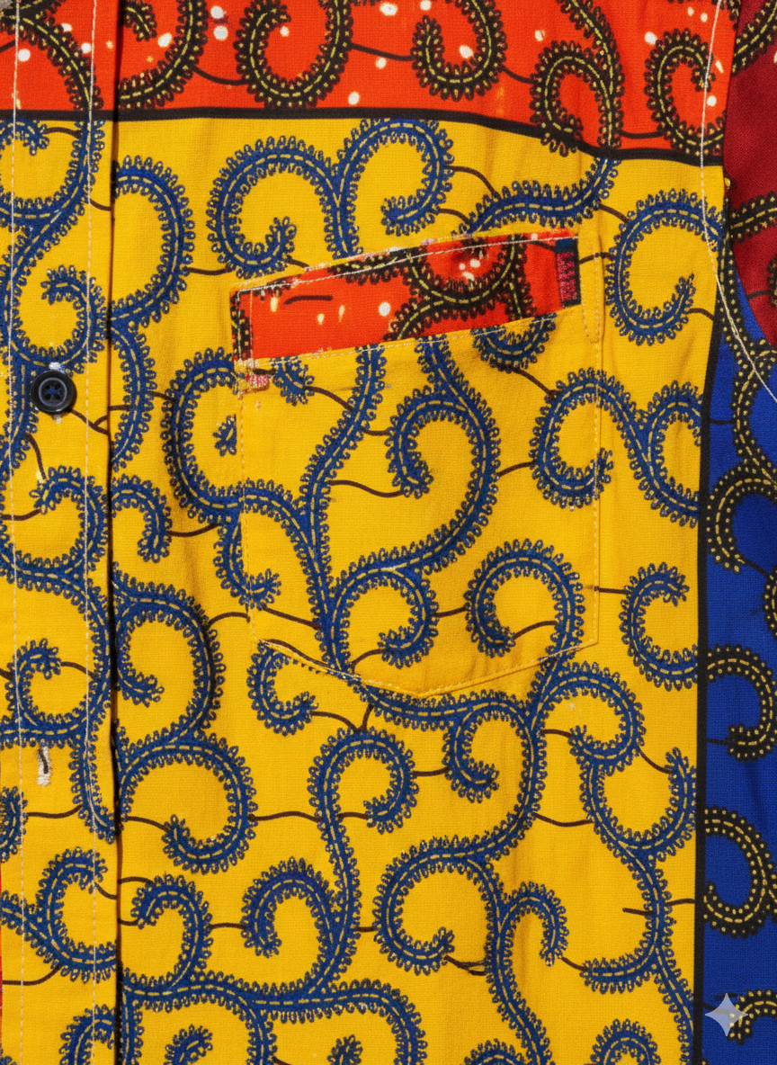 Multi Patchwork Blue, Red, Yellow & Burgundy Ankara Print Shirt