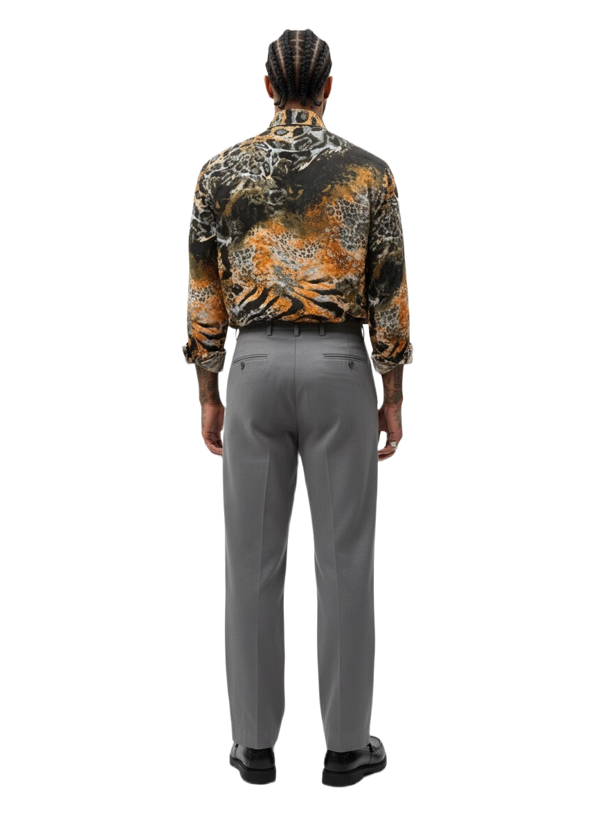 Fire Orange & Black Tiger Print Silk Long Sleeve Smart Shirt