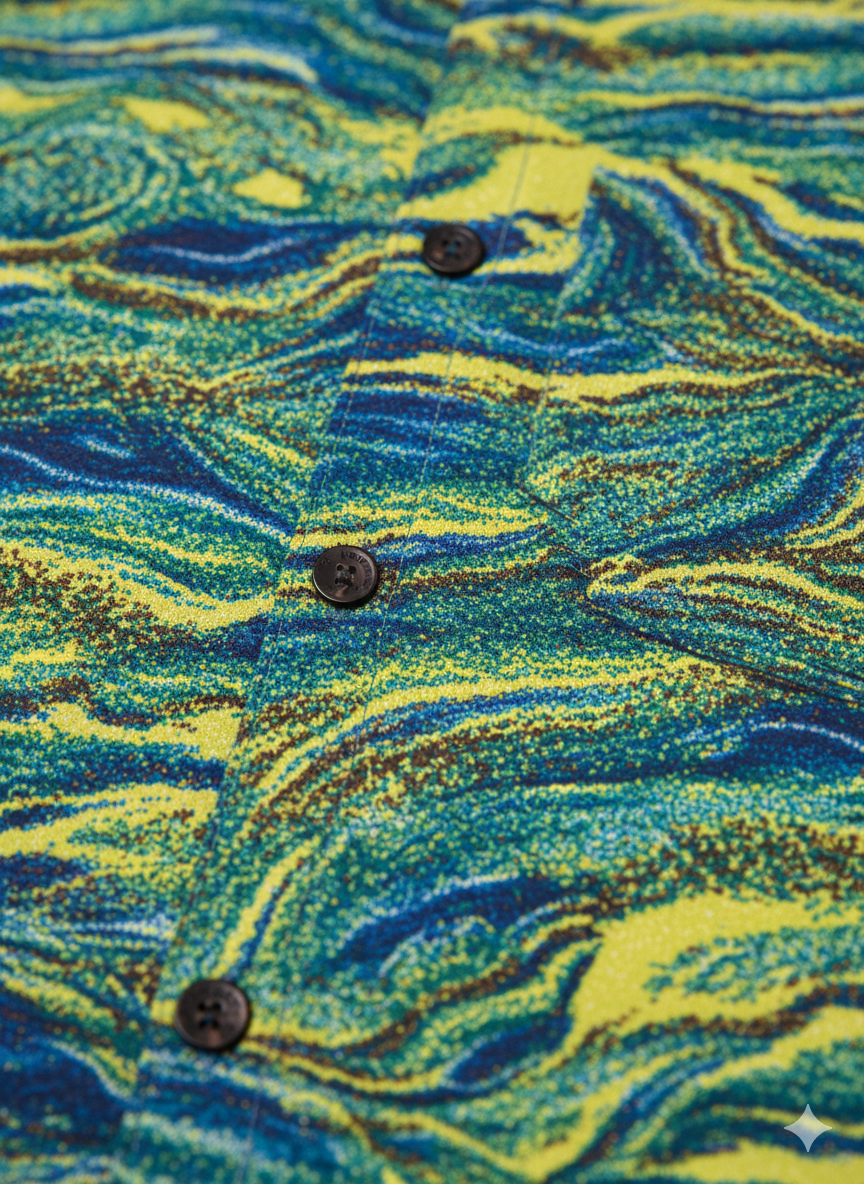 Whimsical Green Pastel Blue Buttoned Swirl Ankara Long Sleeved Shirt