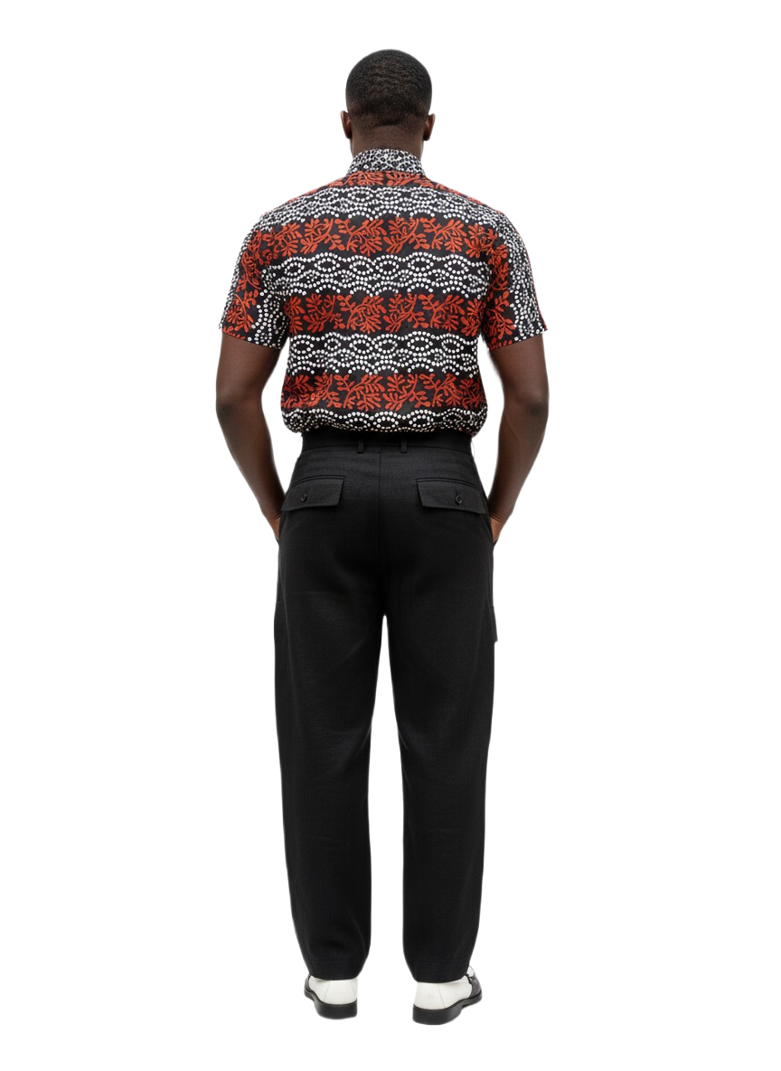 Asase Black & Spotted Red Botanical Short Sleeve Shirt