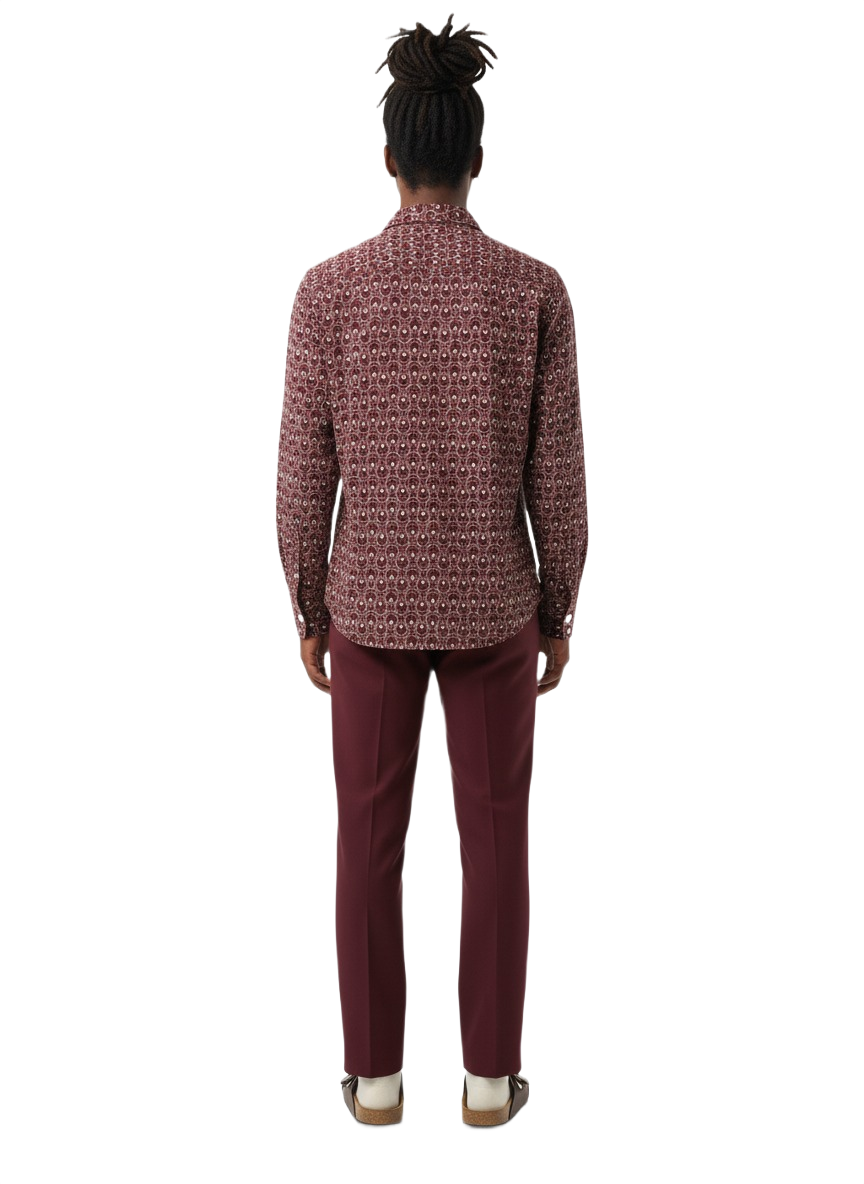 Dotted Burgundy & White Ankara Print Long Sleeve Shirt