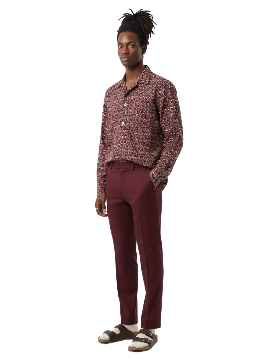 Dotted Burgundy & White Ankara Print Long Sleeve Shirt