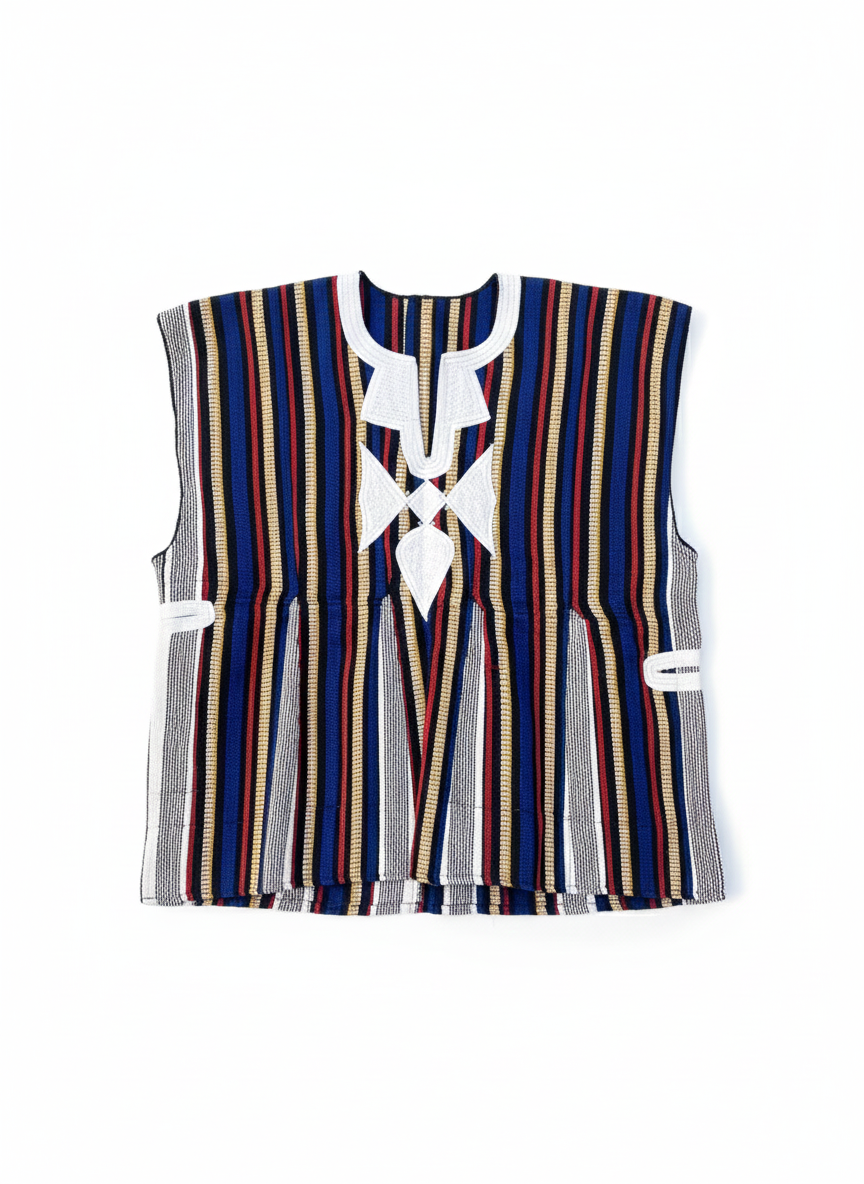 Technicolor Blue, Red & Ivory Stripe Handwoven Batakari Fugu