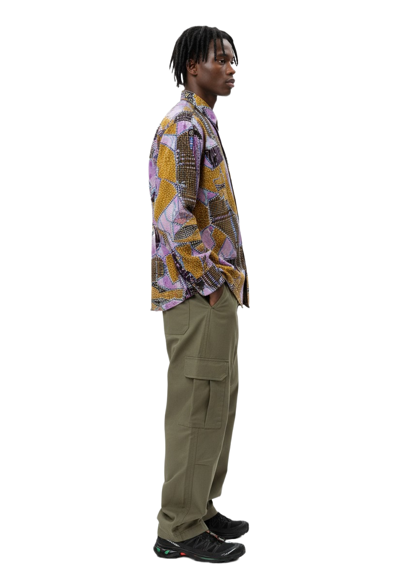 Patchwork Neo Pink & Gold Ankara Wax Print Long Sleeve Shirt