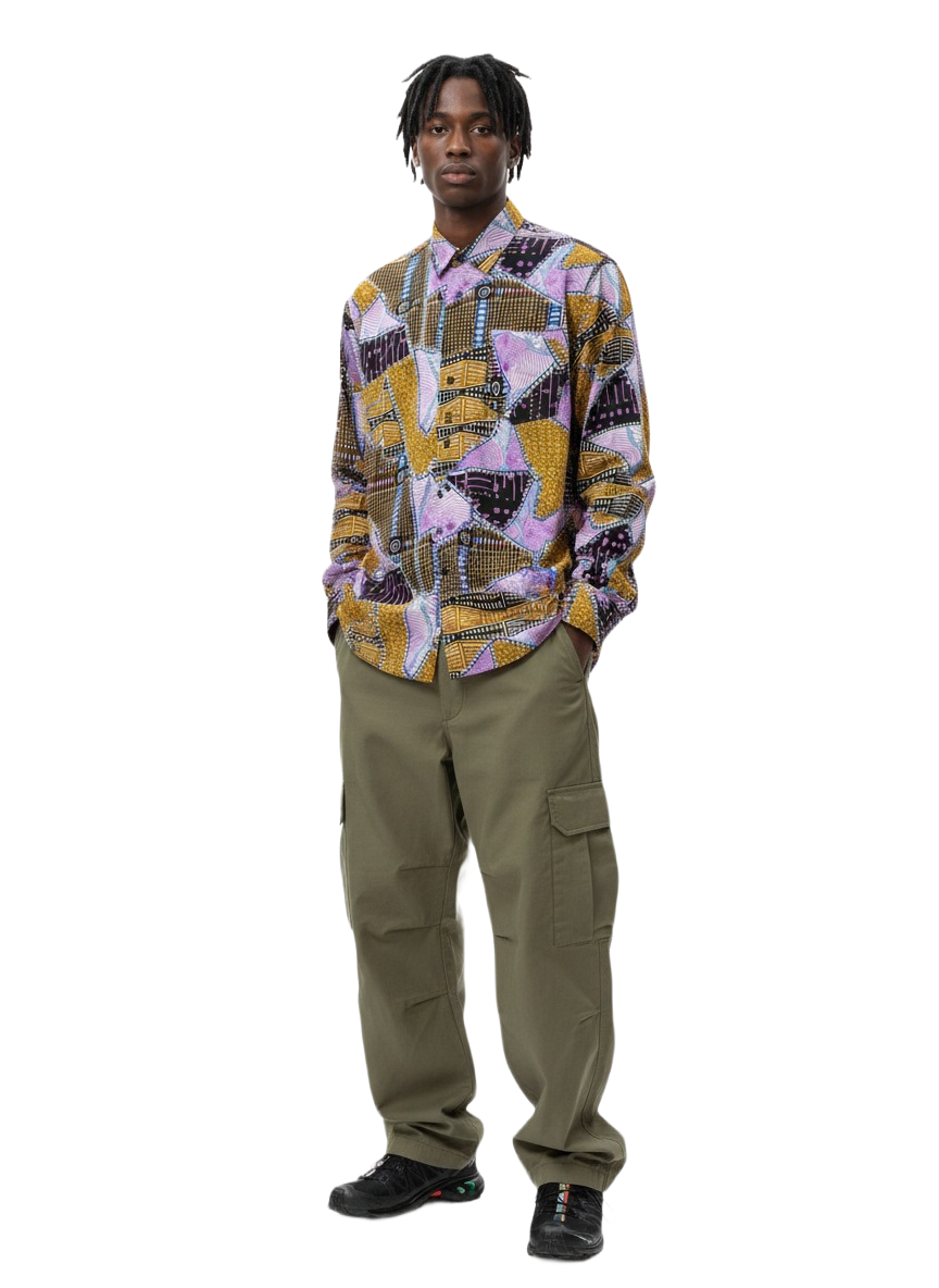 Patchwork Neo Pink & Gold Ankara Wax Print Long Sleeve Shirt