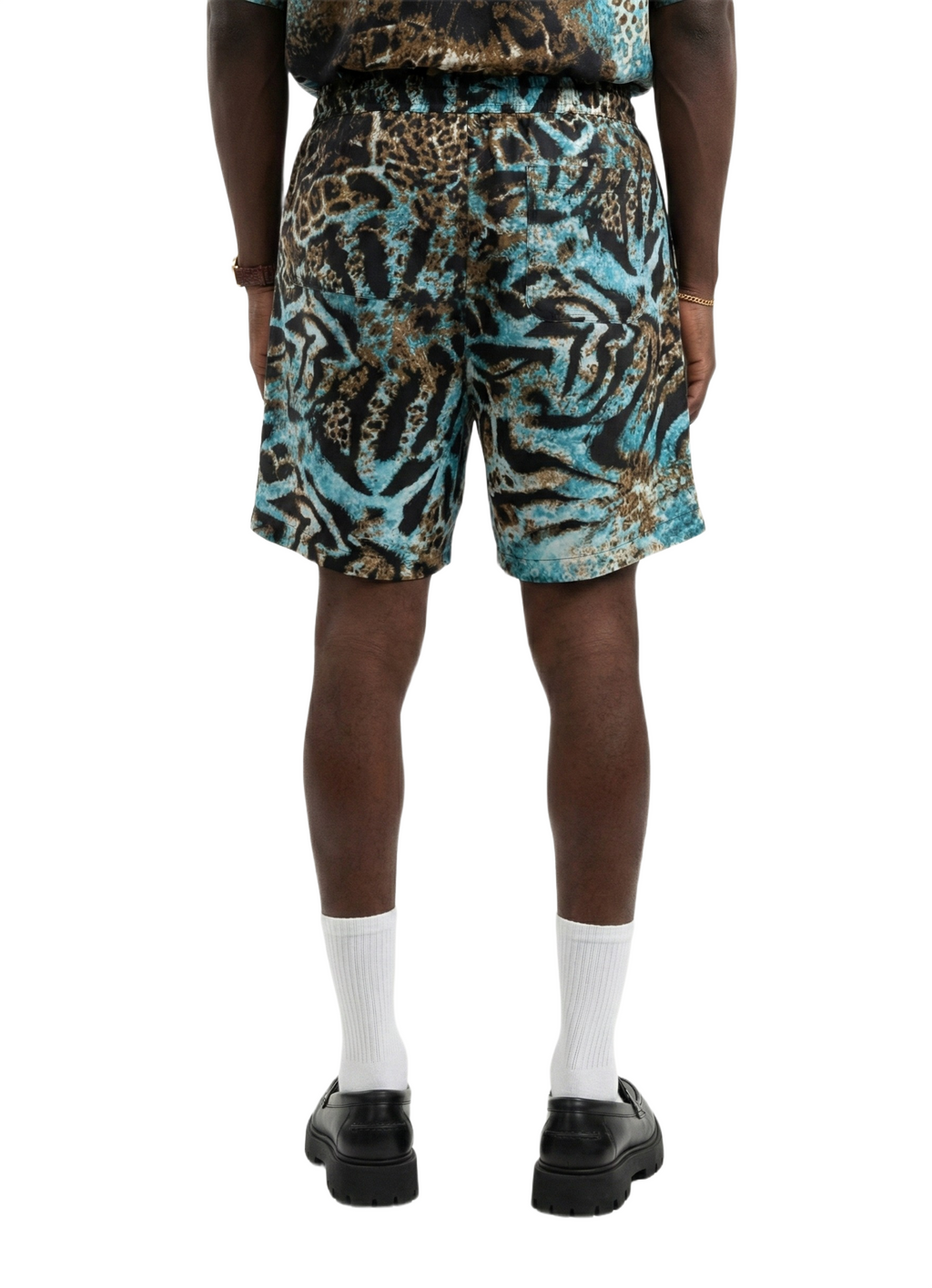 Ice Blue Tiger Print Silk Relaxed Shorts
