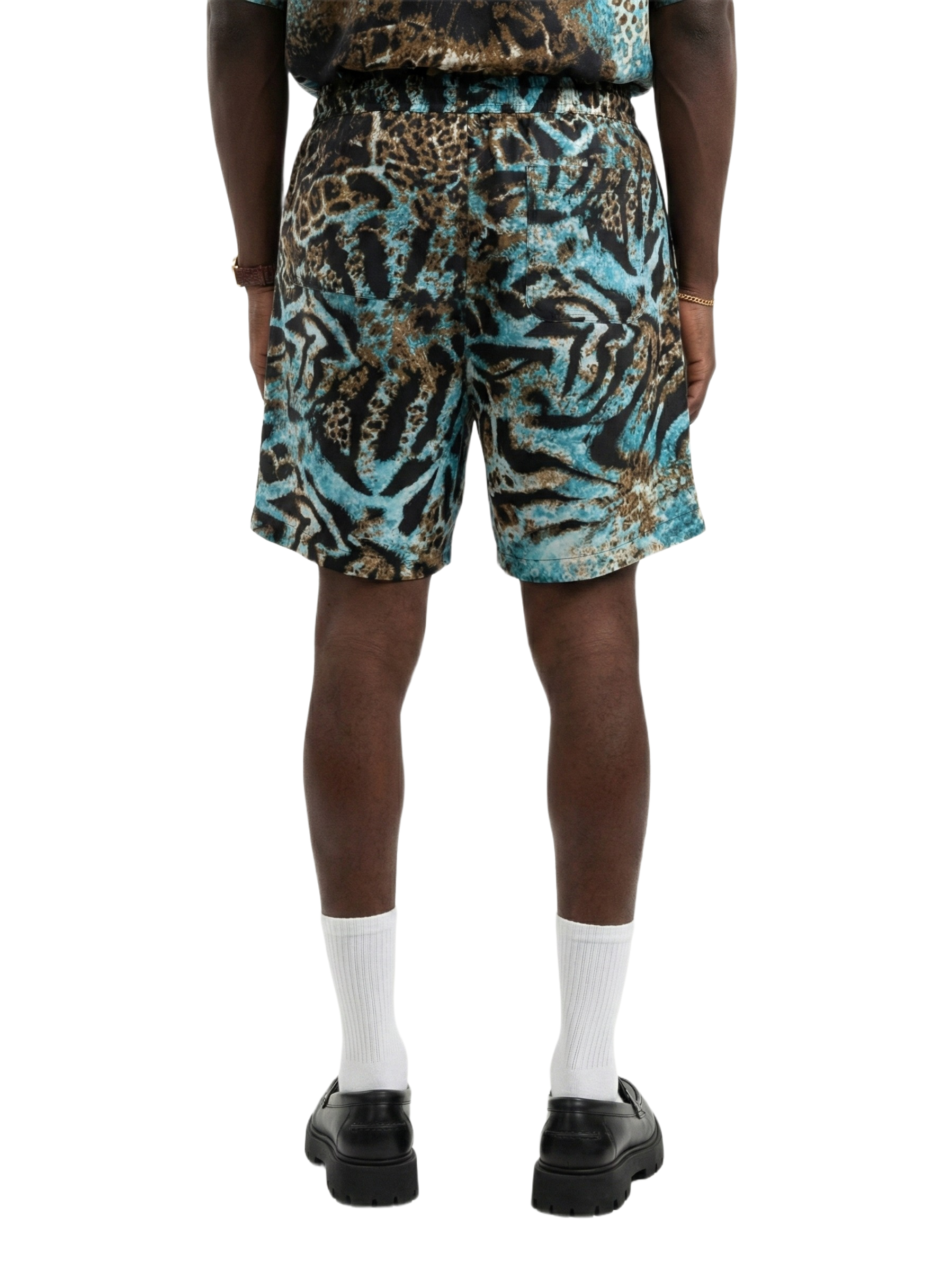 Ice Blue Tiger Print Silk Relaxed Shorts