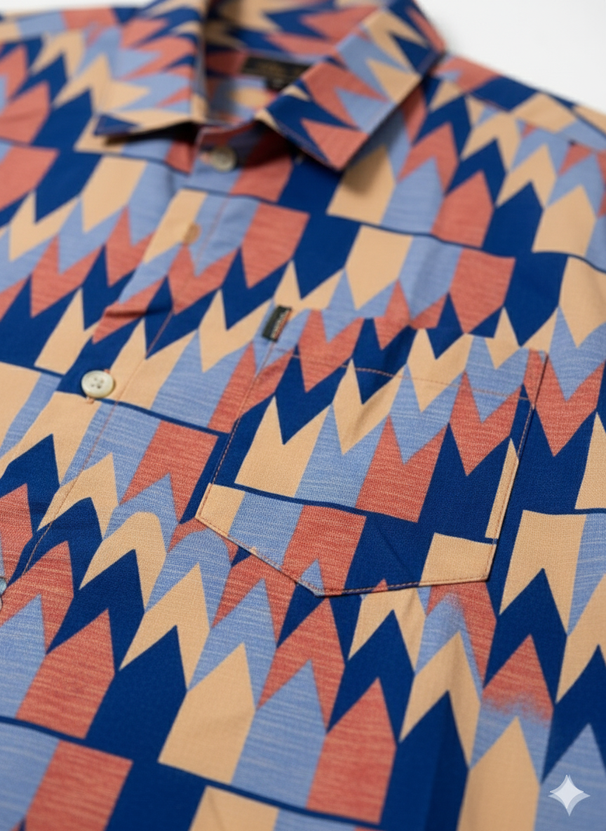 Swirl Arrowhead Peach & Blue Wax Print Ankara Short Sleeve Shirt