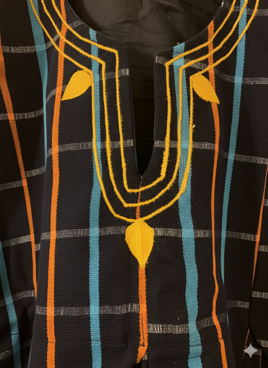 Blouse tissée à la main unisexe - rayures bleues, rouges et ivoire #SMK707