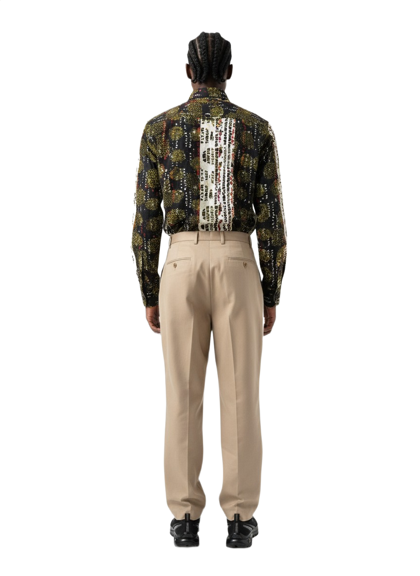 Red Slit Pocketed Black and White Minimalist Wax Print Shirt