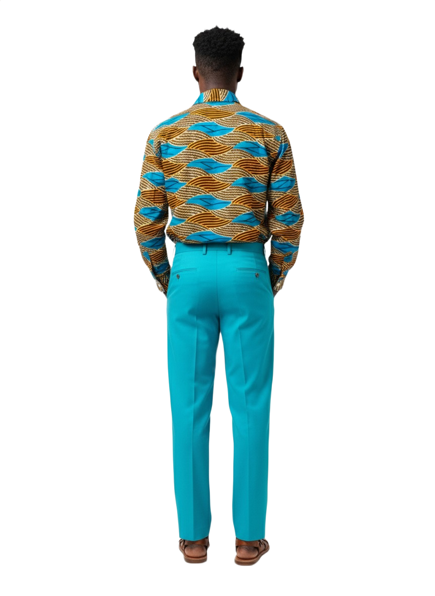 Waves Pattern Honeycomb & Teal Ankara Long Sleeved Shirt