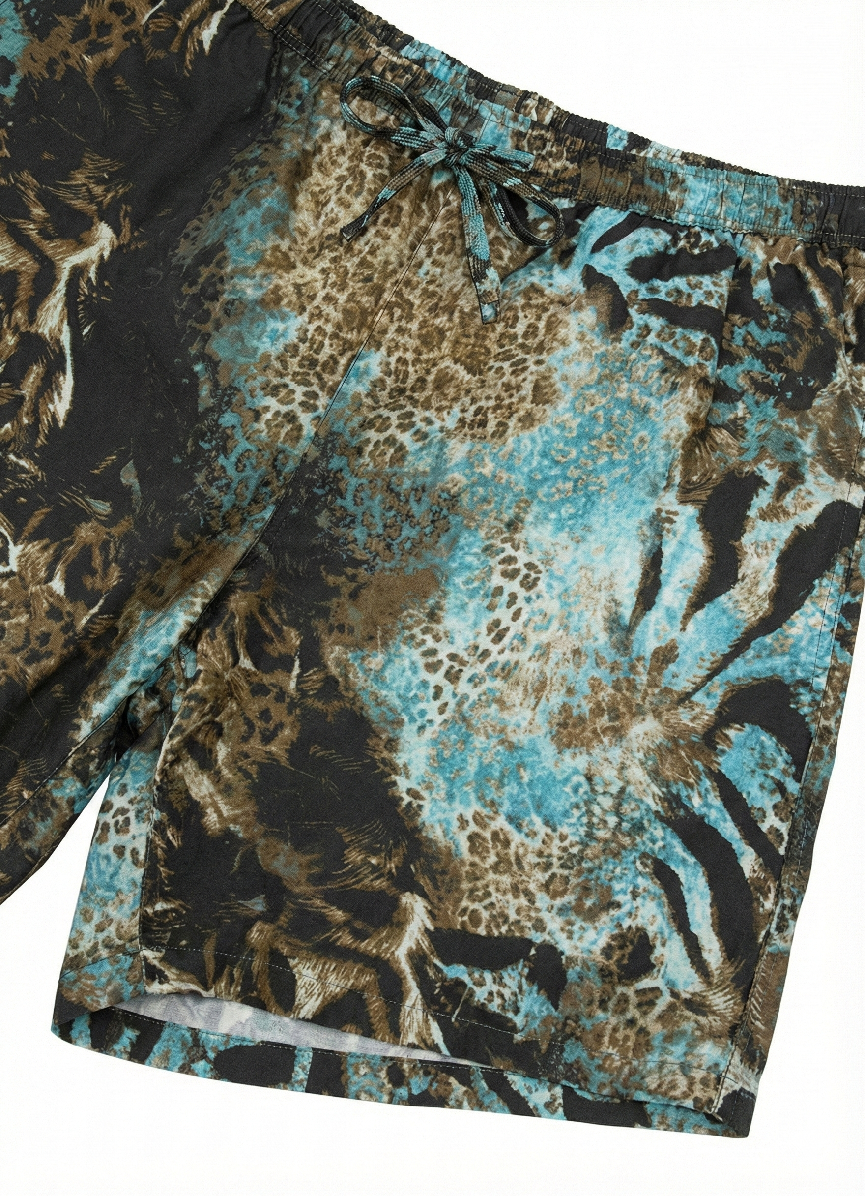 Ice Blue Tiger Print Silk Relaxed Shorts