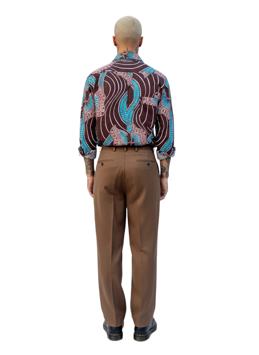 Asante Chocolate, Flamingo & Blue Ankara Long Sleeve Shirt
