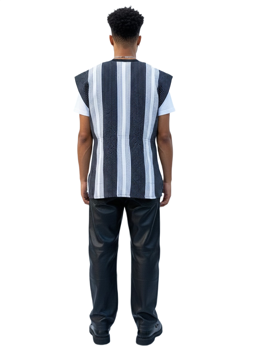 Monochrome Handwoven Batakari Fugu - Black & White Stripes