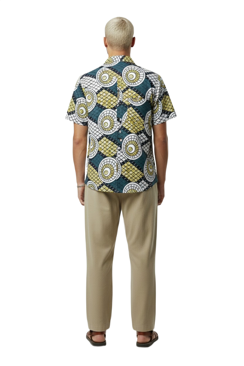 Shell Blue Wax Print Ankara Short Sleeve Shirt